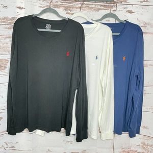 Lot Of 3 Polo Ralph Lauren XXL Mens Black White Blue Long Sleeve T Shirt